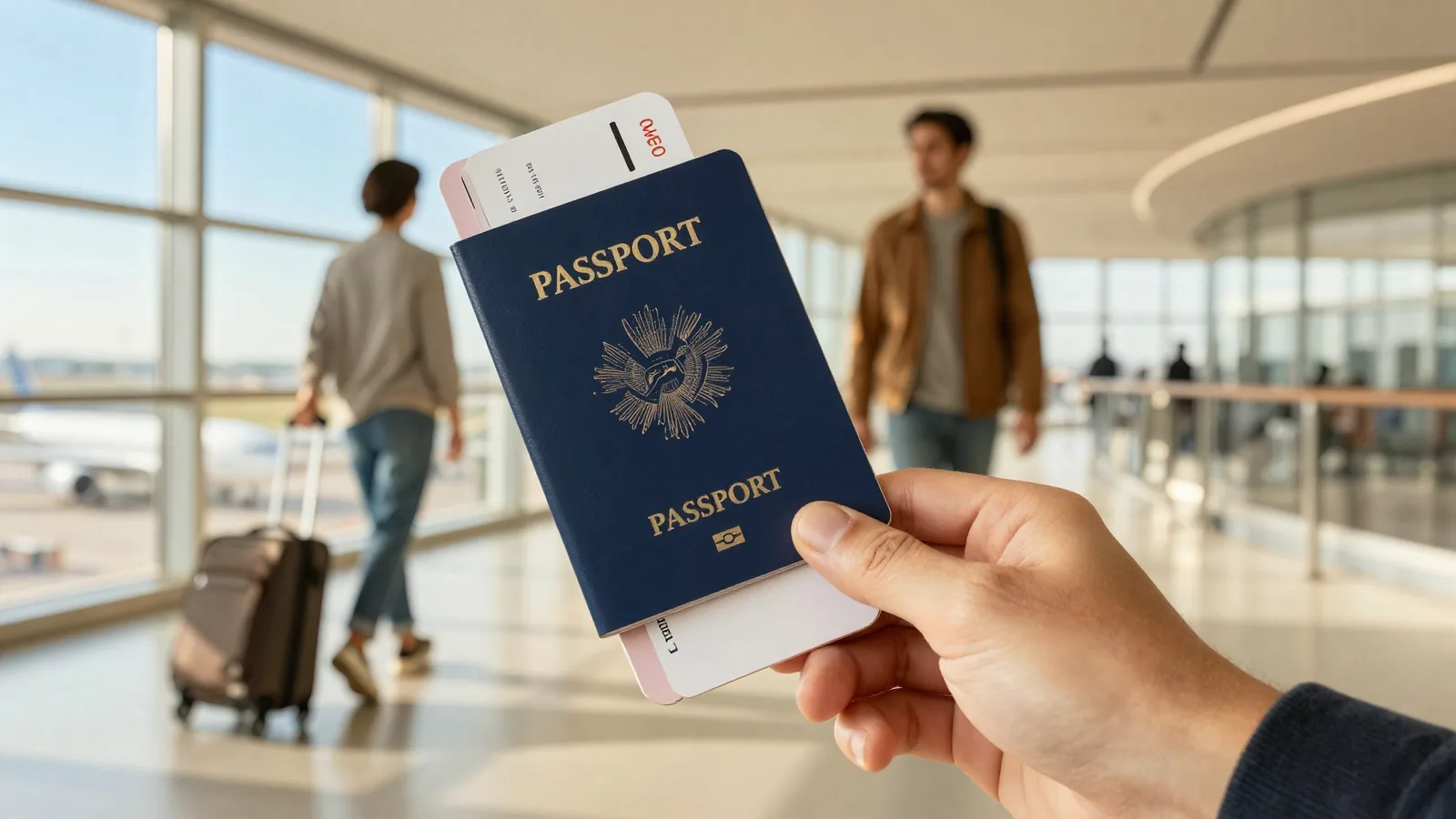 Pasaporte y pase de abordar en mano, en aeropuerto